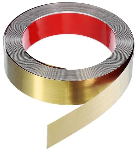 sourcing map Garniture murale autocollante en acier inoxydable brossé pour mur, plafond, sol, armoire, carrelage, doré, 12 x 4 cm