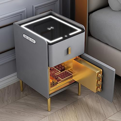 Multifunction Nightstand with Invisible Safe, Wireless Charging, LED Lights - Smart End Table for Bedroom Living Room Office Use (Color)