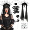 GreenYeah Halloween Tag der Toten Haarreif und Schleier Gesicht Tattoos, Damen Dia De Los Muertos Haarreif Schleier Set mit Rosen Haarreif, handschuhe, Rose, Rose Choker Halskette, Gesicht Tattoos