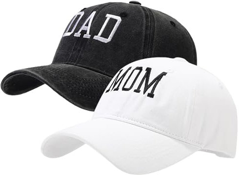 XYIYI 2 Pack Papa Schwarz Mama Weiß Unisex Washed Vintage Baseballkappe Golf Dad Hat Einstellbare Klassische Low Profile Plain Cap für Herren Damen