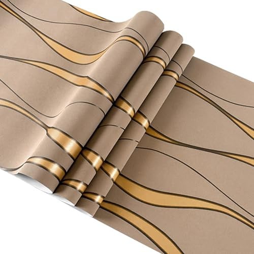 Cathpetic 3D Wave Stripes Glitter Wallpaper Brown 9.5×0.53m,Embossed Roll for Living Room Bedroom Kitchen Front Room,Non Woven Fabric Wallpaper Luxury Modern Abstract