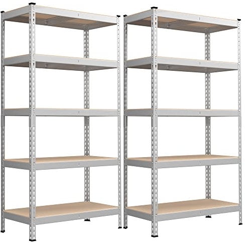 SONGMICS Schnelle Montage, Schwerlastregal 2er Set, Standregal, Lagerregal, Küchenregal, Regal, 5 Ablagen, 45 x 90 x 180 cm, bis 875 kg belastbar, für Keller, Küche, Arbeitszimmer, silbern GLR450E02