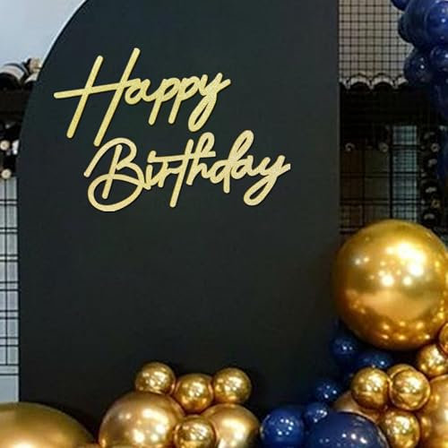 MASTRON Letrero de feliz cumpleaños, letrero de fieltro dorado con purpurina para decoración de arco de globos, 1 unidad, unisex, para todas las edades, hombres y mujeres