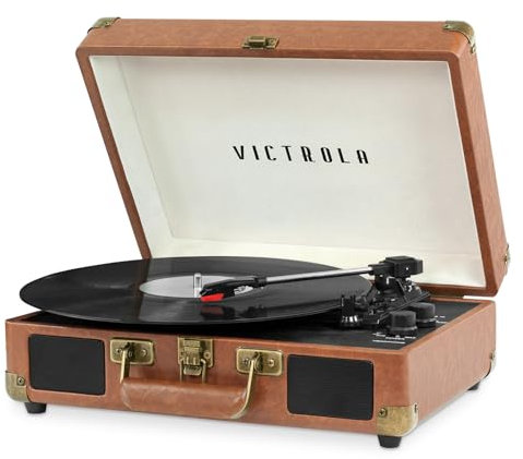 Victrola Journey Tocadiscos de Maleta Bluetooth con Plato Giratorio de Tres velocidades | Marrón | VSC-550BT-BRW-INT
