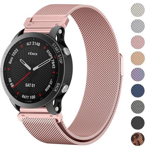 ZGCE 22mm Armband für Garmin Fenix 7 / Fenix 7 Pro/Fenix 6 / Fenix 6 Pro/Fenix 5 / Fenix 8 47mm Armbänder, Metall Schnellverschluss Uhrenarmband, Edelstahl Magnet Ersatzarmband, Rosa
