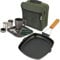 Compact Camping Cutlery Set Outdoor Picnic Dining Kit with Non Stick Frying Pan Includes Plate, Mug, Cutletry, Containers & Green Case - Ideal for Fishing, Hiking & Travel NGT