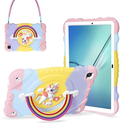 XZC Funda para Samsung Galaxy Tab A8 de 10.5 pulgadas (SM-X205N/X200N/X207) 2021/2022 Unicornio, resistente a los golpes, funda protectora con correa ajustable para el hombro (arcoíris)