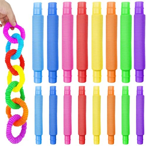 OUDQFCJ 16 pièces Pop Tubes, Jouet sensoriel, Tube sensoriel, Multicolore, Fidget Toys, Tuyau Extensible pour Enfants et Adultes, Sensoriel Autisme (Multicolore)