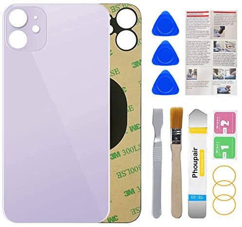 Phoupair Ersatz-Rückglas für iPhone 11, 15,4 cm (6,1 Zoll), mit Reparaturset und Montageanleitung (evtl. nicht in deutscher Sprache), Violett