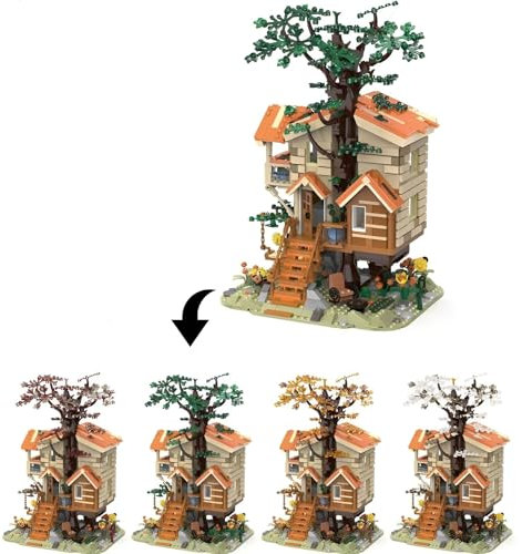 Wald Baum Natürliches Haus Bausteine Bausatz, 1711Stück Baumhaus Öko Architektur Modell Spielzeug, Viert Jahreszeiten Baum Simulation Hausbau Klemmbausteine, Ideen Geschenke für Kinder Erwachsene