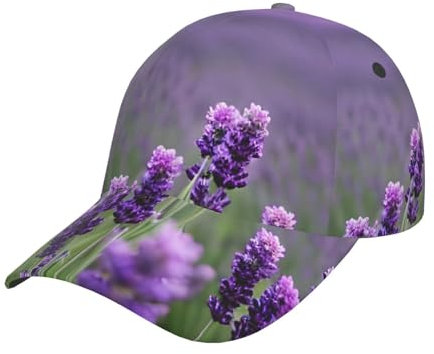 njkhbolk Baseballkappe für Erwachsene, verstellbar, violett, Lavendelfarben, Blumendruck, Unisex, Schwarz, Einheitsgröße