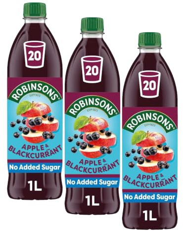 Robinsons Apple and Blackcurrant Squash No Added Sugar, 1L (Pack of 3)