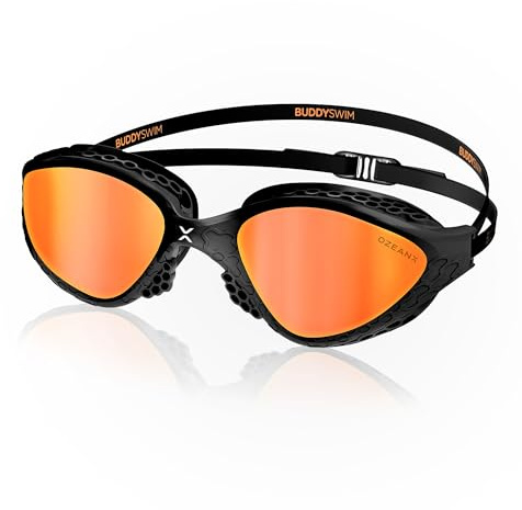 Buddyswim Schwimmbrille OzeanX. Schwimmbrille Herren mit UV400-Schutz. Antibeschlag Schwimmen Zubehör Damen. Swimming Goggles mit XVISION Panorama-Gläsern. Hydrodynamische Passform für Schwimmen.