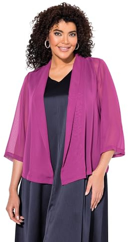 Ulla Popken Damen große Größen Übergrößen Plus Size Chiffonjacke, Oversized, Schalkragen, 3/4-Arm Pflaume 42+ 817211815-42+