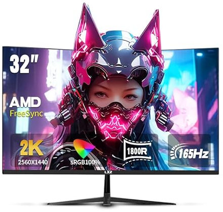 LXZ 32 Inch Computer Monitor 1800R, 2K QHD (2560 * 1440) 165Hz Frameless Display with FreeSync, Display Port DP, HDMI - Black