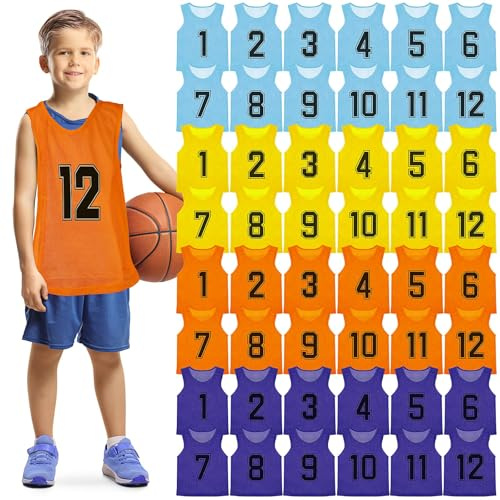 LYCN 48er Set Fussball Leibchen Kinder, mit Nummern, 4 Farben