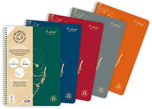 Clairefontaine 68402C 5 Spiralhefte Forever A4 60 Blatt kariert sortiert