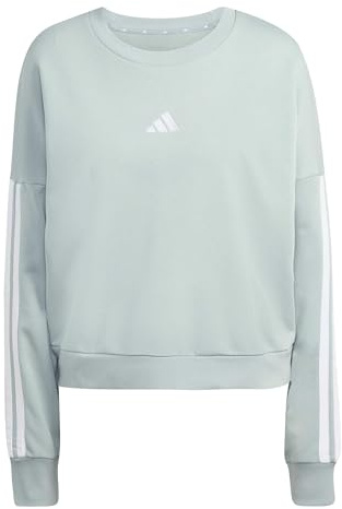 adidas Women's Essentials 3-Stripes French Terry Sweatshirt, Wonder Sage/White, M