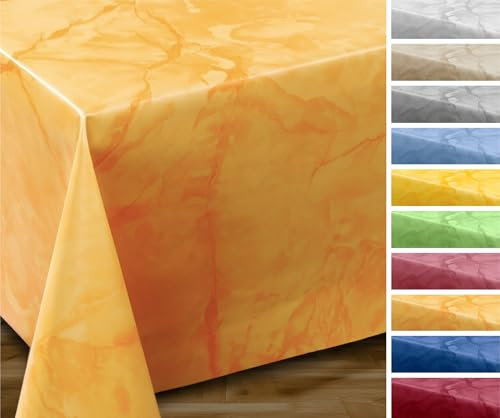 Wachstuchtischdecke abwischbar, OVAL RUND ECKIG, fleckenabweisende Gartentischdecke Marmorstein, zuschneidbare Wachstuch Tischdecke (Eckig 140x100 cm, Orange)