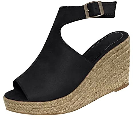Chaussures orthopédiques pour femme - Sandales compensées pour femme - Pieds larges - Sandales orthopédiques antidérapantes - Semelle intérieure en liège - Sandales de loisirs respirantes, Noir , 43