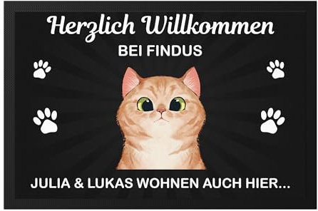 Kiddle-Design Personalisierte Fußmatte Katzen für Katzenbesitzer, Katzenmama und Katzenpapa | Fußabtreter als Geschenk mit Katzenmotiv | Schmutzfangmatte 60x40cm | 1 Katze