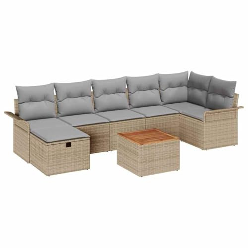 vidaXL Garten-Sofa-Set 8 pcs Beige Poly-Rattan, Garten und Terrasse, modernes Outdoor-Set, Robustes Sofa, viele Sitzplätze, stylische Lounge, zeitgemäße Eventmöbel