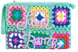 Saint Barth Pouch Parisienne, Clutch, Etuitasche im Häkelblumendesign, Mint-Mehrfarbig