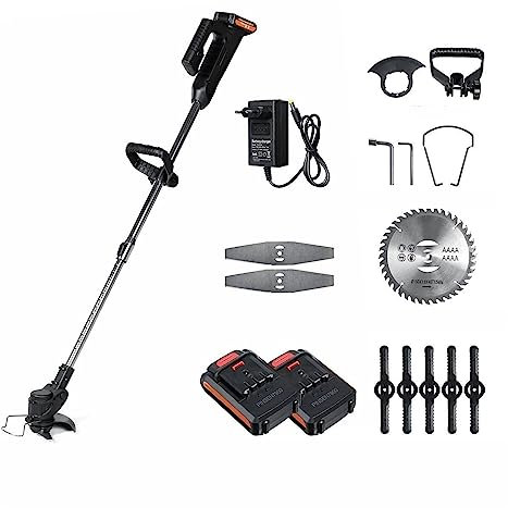 21V Cordless Lawn Mower Electric Grass Trimmer Regolabile Mower Hedge Garden Strumento di potatura con batteria agli ioni di litio 22980mAh per giardino, prato(2 Battery SET)