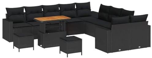 vidaXL Gartensofa-Set 17 STK. 10-Sitzanzahl Schwarz Poly-Rattan
