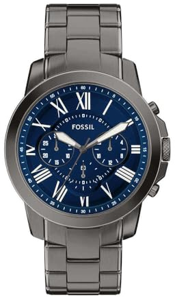 Fossil Herren Grant Uhr, Quarz-Chronographenwerk mit Edelstahlarmband