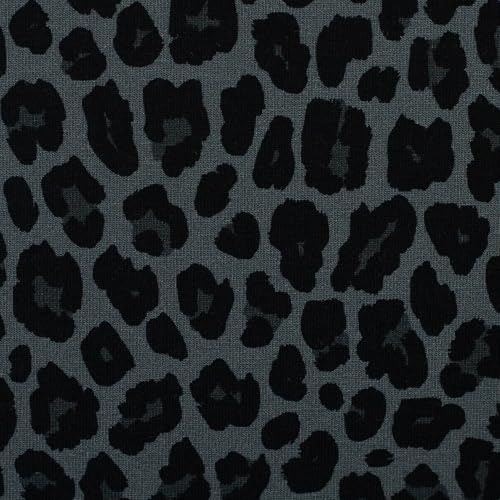 MAGAM-Stoffe Hey Leo Jersey Stoff Leo-Look Leoparden-Muster OEKO-TEX Meterware 50cm (Dunkelgrau)