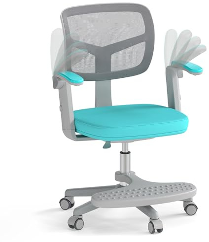 COSTWAY Schreibtischstuhl Kinder, Sitzhöhe 41-52 cm höhenverstellbar Kinderschreibtischstuhl mit klappbarer Armlehne & Fußstütze, Kinderdrehstuhl mit Rollen, Bürostuhl für Jungen & Mädchen ab 3 Jahren