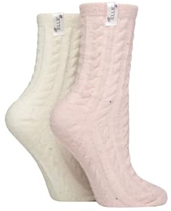 ELLE Women’s 2-Pair Speckled Cable Cosy Lounge Socks – Medium Weight, Rainbow Fleck Knit, Ribbon-Tied Gift Pack 4-8 Soft Pink