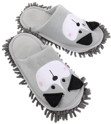 FRCOLOR Cute Dog Mop Shoes for Floor Cleaning Reusable Microfiber Cleaning Slippers Home Use Slippers for Bathroom