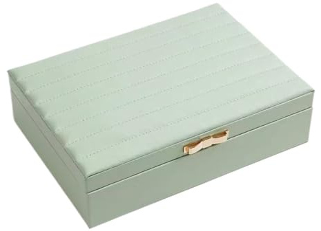 GSZCCZS Schmuck-Aufbewahrungsbox im europäischen Stil, tragbar, Leder, gestreift, Schmuckschatulle, Armband, Uhr, Halskette, Ring, Lippenstift, Aufbewahrungsbox, Schmuckaufbewahrung (grün)