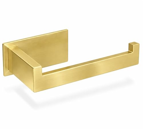 ECENCE Toilettenpapierhalter ohne Bohren selbstklebend Edelstahl Gold | Klopapierhalter und Rollenhalter für Badezimmer Eckiges Design Rostfreier Edelstahl 304 Selbstklebende Montage