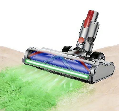 High-Suction Vacuum Cleaner Replacement Brush Head Compatible with Dyson V7 V8 V10 V11 V15, with 4 LED Lights, Dual Rollers & 180° Swivel, Low Noise for Cleaning on Carpets, Hard Floors and Pet Hair