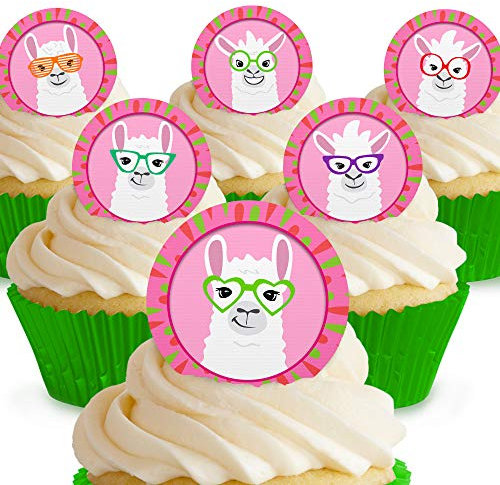 12 x Vorgeschnittene und Essbare Lamas Kuchen Topper (Tortenaufleger, Bedruckte Oblaten, Oblatenaufleger)