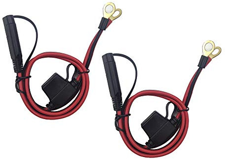 Ring Terminal Harness Wiring 2-Pin Quick Disconnect Plug SAE Battery Extension Cable 12V- 24V With10A Fused 2 Feet 16AWG Gauge Copper Wire for Motorcycle (2 Pack)