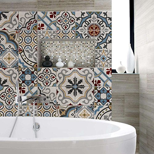 RE-COVERTILES - Adesivi per Piastrelle Bagno e Cucina 10 Pz 20x20 cm - PS00171 Decorazione murale in PVC Impermeabile mattonelle Mosaico Stile cementine Azulejos