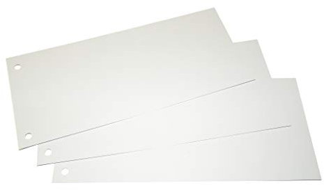 Trennstreifen weiß, 100 Stück im Format 10,5 x 24 cm, 190 g/qm Recyclingkarton, für DIN A4 hoch oder DIN A5 quer, Papiertrennstreifen
