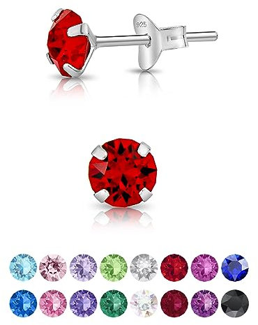DTPsilver - * PETITES * Boucles d'oreilles/Clous en Argent Fin 925 et Cristaux de Swarovski® Elements Ronds - Diamètre: 5 mm - Couleur: Rouge Siam