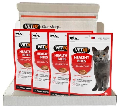VETIQ Healthy Bites Urinary Care Treats for Cats & Kittens 3+ Months, with Cranberry, Taurine and Prebiotic Fibre, 65 g (Pack of 4)