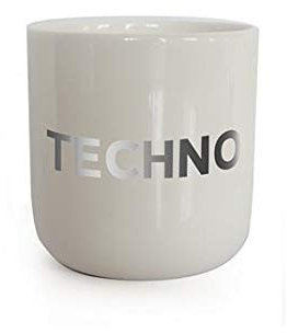 PLTY - Becher - Tasse ohne Henkel - Handglasiertes Weiß Porzellan - Hochwertiges Bone China - Lustige Tassen - Techno - Silver - Beat Limited
