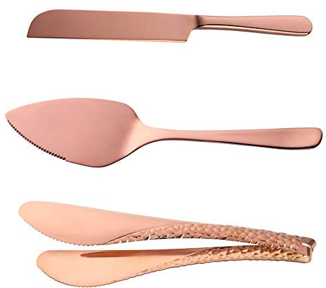 Bisda 3 Pièces Pelle à Gâteau Or Rose Couteau à Gâteau Pince à Pain en Acier Inoxydable, Pelles à Tarte Serveur pour Pizza, Pâtisserie, Fromage