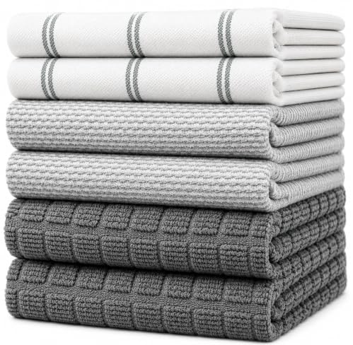 Bumble Küchenhandtücher - Geschirrhandtücher Handtücher Baumwolle – 6er Pack – XL Größe 50 x 70 cm – Edle, Weiche und Robuste Ringspinnbaumwolle in 3 Verschiedenen Texturen (Grau)