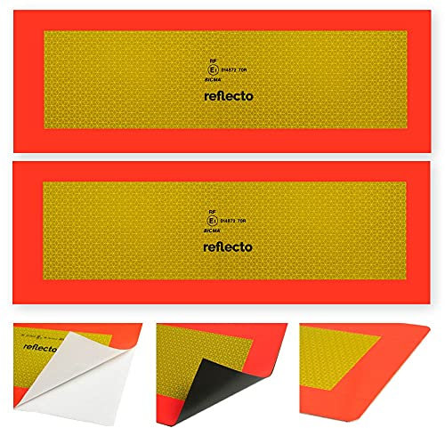 reflecto Heckmarkierung (Halbmarkierung) für Anhänger Auflieger nach ECE 70.01 | stark reflektierend/fluoreszierend | 2X 565mm x 196mm | magnetisch, selbstklebend | Heckwarntafel LKW (auf Alu)