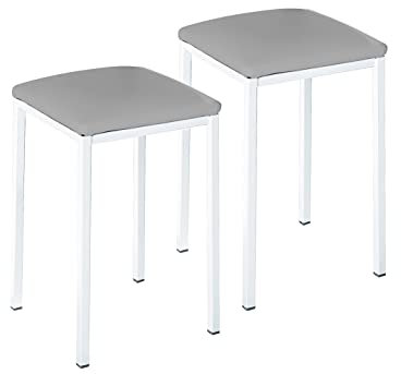 ASTIMESA Zwei Küchenhocker Quadratisches Modell Kunstleder Grau Weiße Metallstruktur, Sitzhöhe: 45 cm, TACUGR
