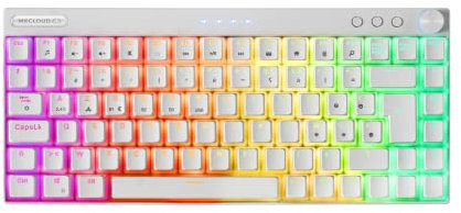 Mars Gaming MKCLOUDWBFR, Teclado Mecánico Inalámbrico RGB Blanco, Ultra-Compacto 75%, Switch Outemu SQ Pro Azul, Idioma Francés
