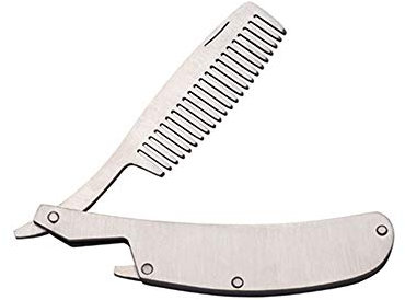 Switchblade Comb, Foldable Stainless Steel Hair Comb with Automatic Push Button Metal Spring Jump Brush for Beard Mustache, Men Oil Hair Styling Accessories (2# M, Silver)